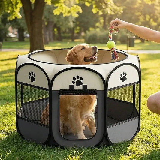 Foldable Octagonal Pet Playpen – Spacious Portable Tent with Heavy-Duty Oxford Base & Water-Resistant Fabric for Dogs, Cats & Puppies