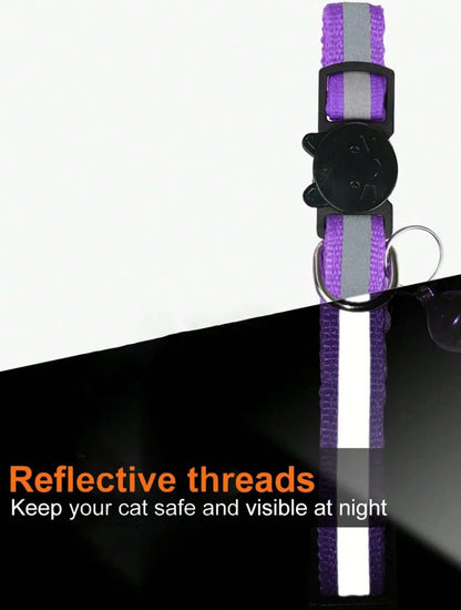 13 Colors Custom Engraved Reflective Cat Collar with Safety Buckle & Bell, Adjustable Personalized Pet Collar for Small Cats