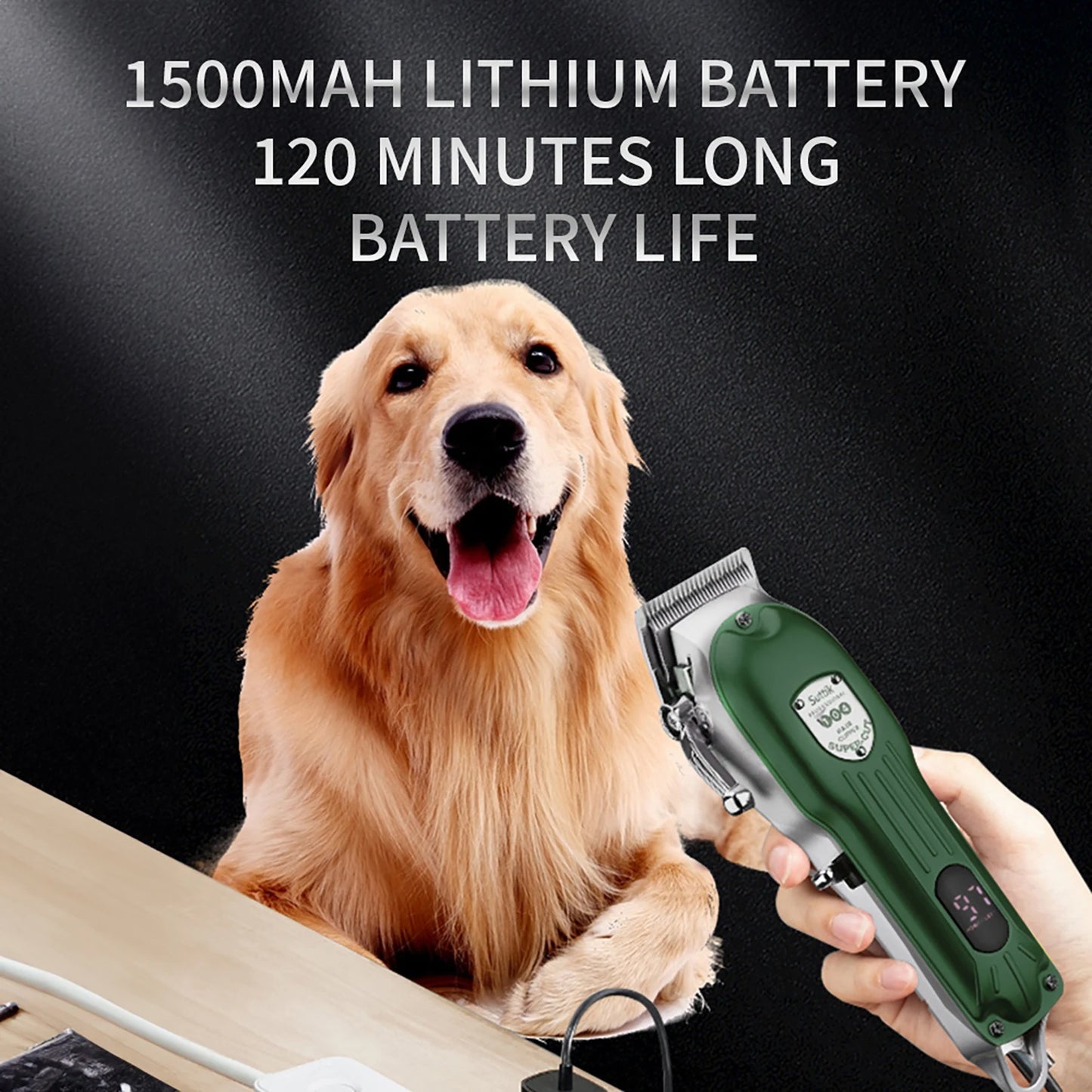 Professional All-Metal Dog Hair Clipper – Rechargeable Low-Noise Pet Grooming Trimmer for Dogs & Cats