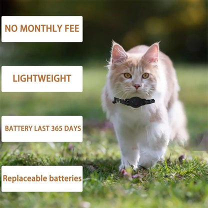 Anti-Lost Cat Collar – Adjustable Nylon AirTag Holder with Secure AirTag Slot, Removable Bell & Paw Print Design for Cats & Kittens