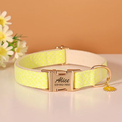 Personalized Nylon Pet Collar – Engraved ID Tag and Flower Accessory for Dogs & Cats