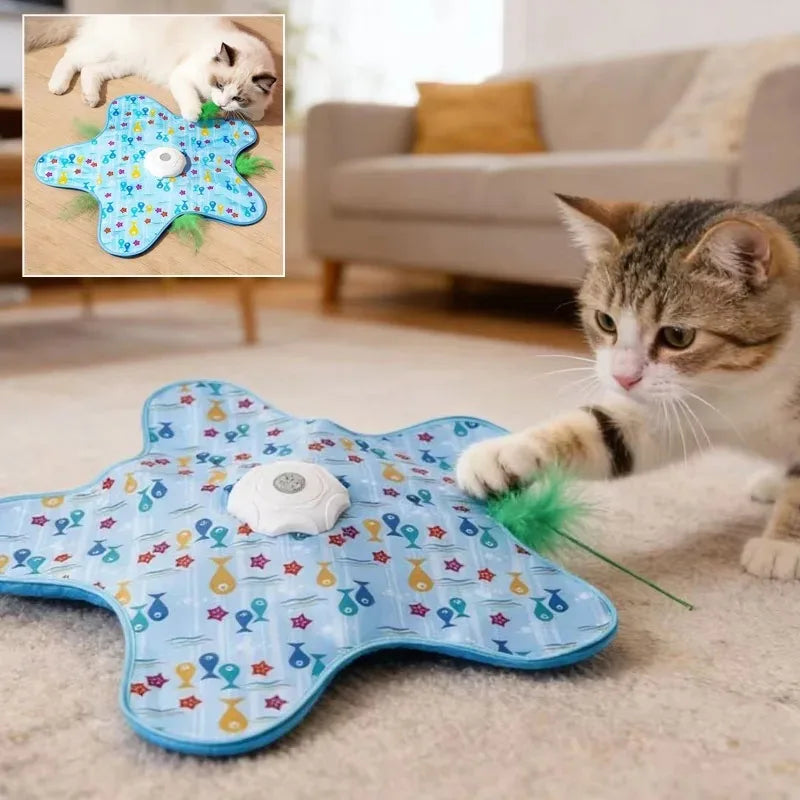 Interactive Hide & Seek Cat Toy – Automatic Feather Catcher Turntable with 3 Play Modes for Indoor Cats & Kittens