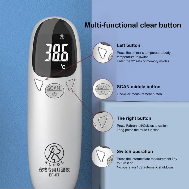 Infrared Pet Ear Thermometer – Non-Contact Digital Temperature Monitor for Dogs, Cats & Animal Care