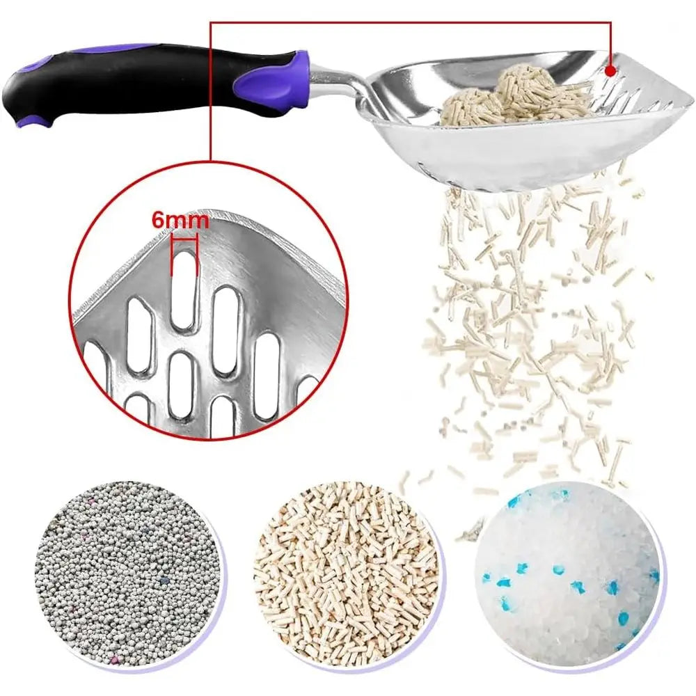 Metal Cat Litter Scoop – Long Handle Mesh Scooper for Fast Waste Removal and Easy Litter Box Cleaning