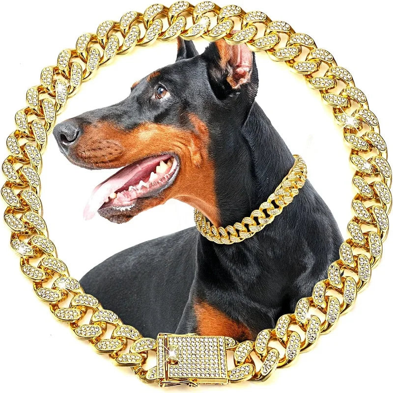 Luxury Gold Metal Chain Dog Collar – Stylish Pet Jewelry Necklace for Small, Medium & Large Dogs and Cats