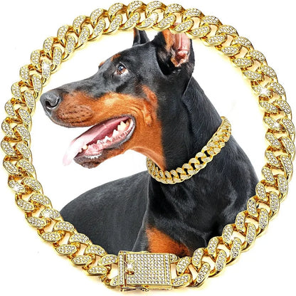 Luxury Gold Metal Chain Dog Collar – Stylish Pet Jewelry Necklace for Small, Medium & Large Dogs and Cats