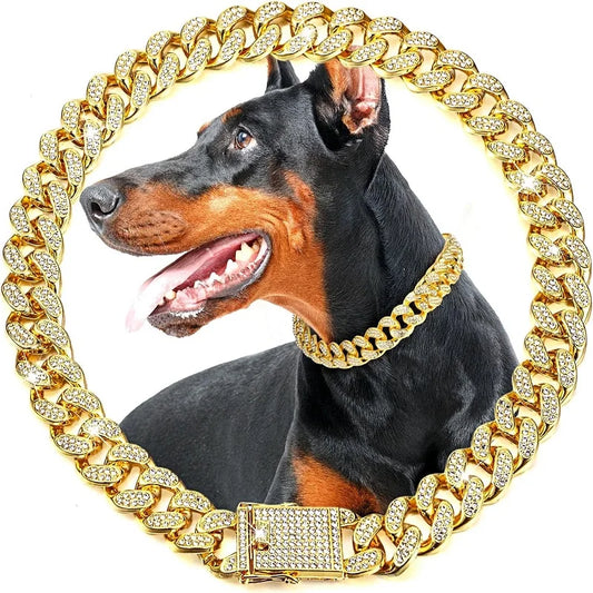 Luxury Gold Metal Chain Dog Collar – Stylish Pet Jewelry Necklace for Small, Medium & Large Dogs and Cats