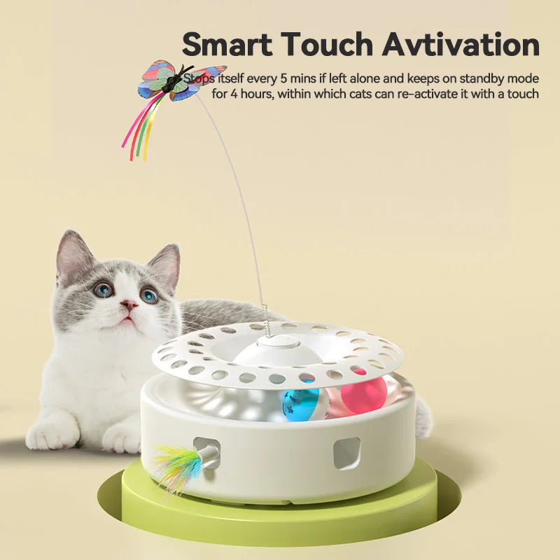 ROJECO 3-in-1 Automatic Cat Toy – Interactive Electric Butterfly, Feather Teaser & Track Ball Play Set for Indoor Cats & Kittens