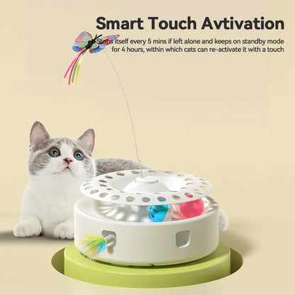 ROJECO 3-in-1 Automatic Cat Toy – Interactive Electric Butterfly, Feather Teaser & Track Ball Play Set for Indoor Cats & Kittens