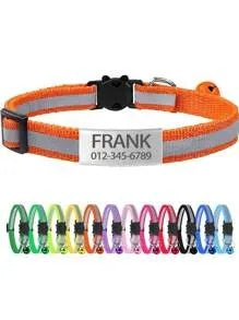 13 Colors Custom Engraved Reflective Cat Collar with Safety Buckle & Bell, Adjustable Personalized Pet Collar for Small Cats