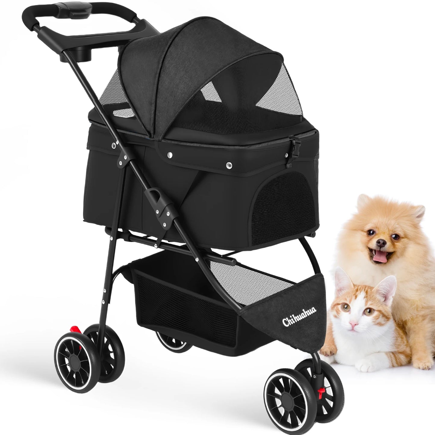 Foldable Pet Stroller – Portable Travel Stroller for Small Dogs, Puppies & Cats