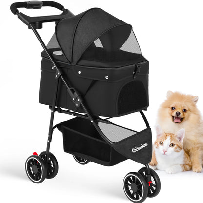 Foldable Pet Stroller – Portable Travel Stroller for Small Dogs, Puppies & Cats
