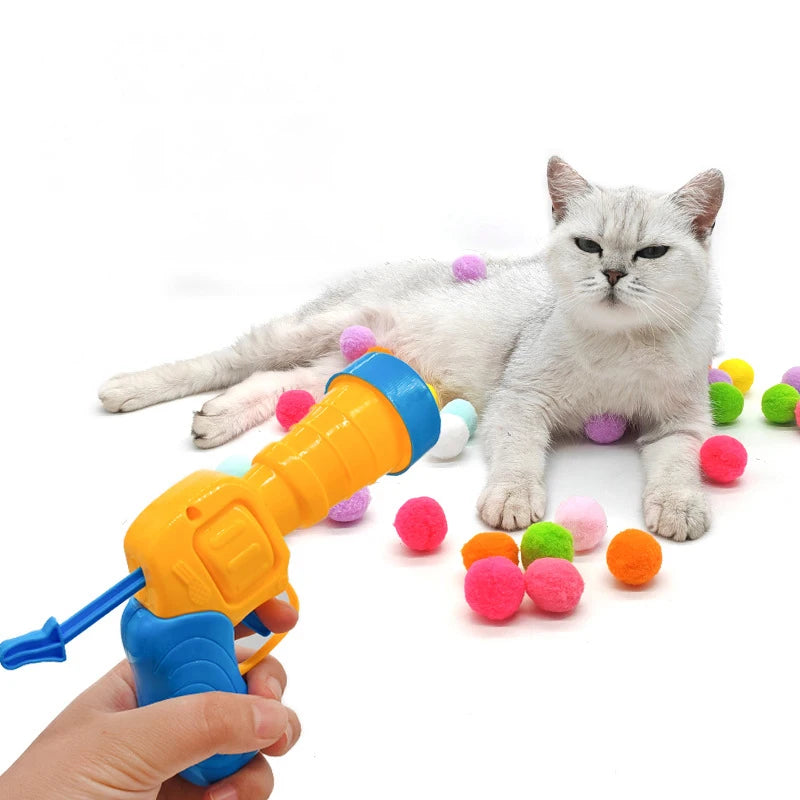 Cat Plush Ball Launcher Toy – Interactive Mini Shooting Game with Soft Plush Balls for Indoor Cats & Kittens