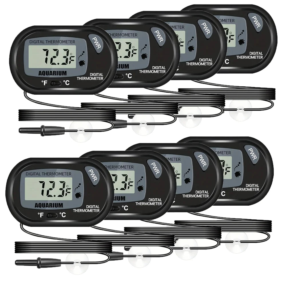 LCD Digital Aquarium Thermometer – Water-Resistant Probe Thermometer for Fish Tanks & Reptile Habitats (2/4/8-Pack)