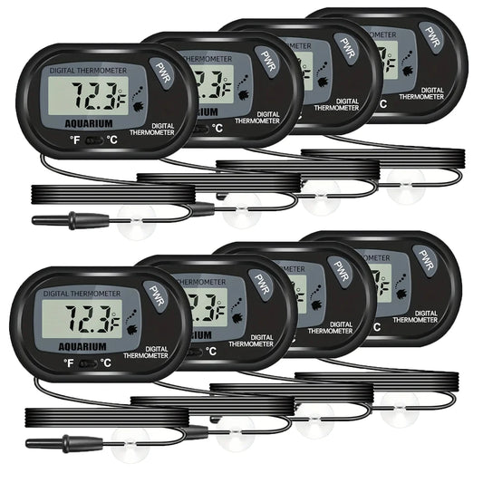LCD Digital Aquarium Thermometer – Water-Resistant Probe Thermometer for Fish Tanks & Reptile Habitats (2/4/8-Pack)