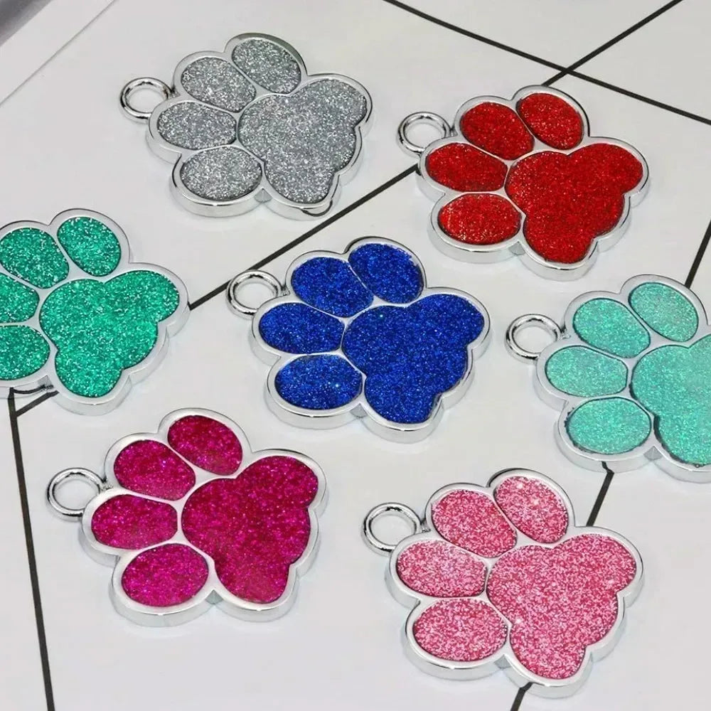 Personalized Pet Name Tag – Engraved Paw Print Collar Pendant for Dogs & Cats