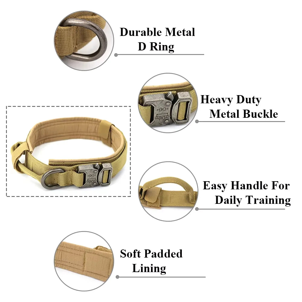 Adjustable Tactical Dog Training Collar & Leash Set – Durable Control Handle for All Breeds