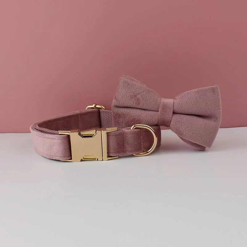 Custom Engraved Velvet Dog Collar and Leash Set – Personalized for Medium & Large Dogs