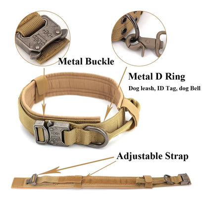Adjustable Tactical Dog Training Collar & Leash Set – Durable Control Handle for All Breeds