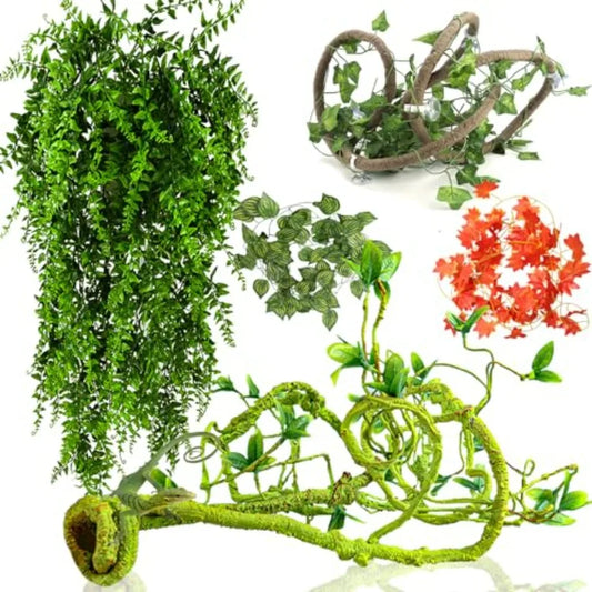 Flexible Reptile Jungle Vine with Leaves – Climbing Branch Decor for Snakes, Bearded Dragons, Geckos & Terrariums