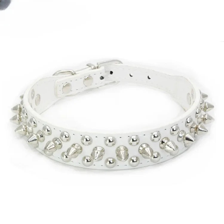 Adjustable Leather Dog Collar with Spikes & Rivet Studs – Punk Style Collar for Small Dogs and Cats