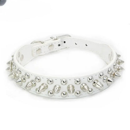 Adjustable Leather Dog Collar with Spikes & Rivet Studs – Punk Style Collar for Small Dogs and Cats