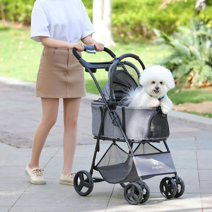 3-in-1 Pet Stroller with Removable Carrier – Foldable All-Terrain Stroller with Sunshade for Small & Medium Dogs and Cats