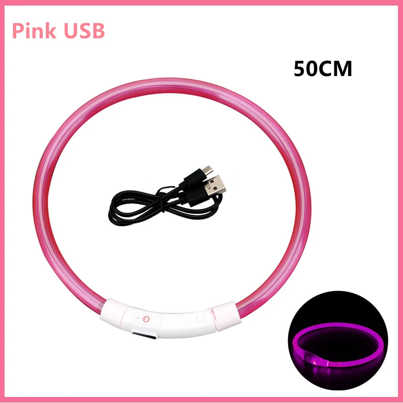 USB Rechargeable LED Glowing Dog Collar – Adjustable Light-Up Safety Collar for Small & Large Dogs and Cats