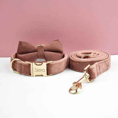 Custom Engraved Velvet Dog Collar and Leash Set – Personalized for Medium & Large Dogs