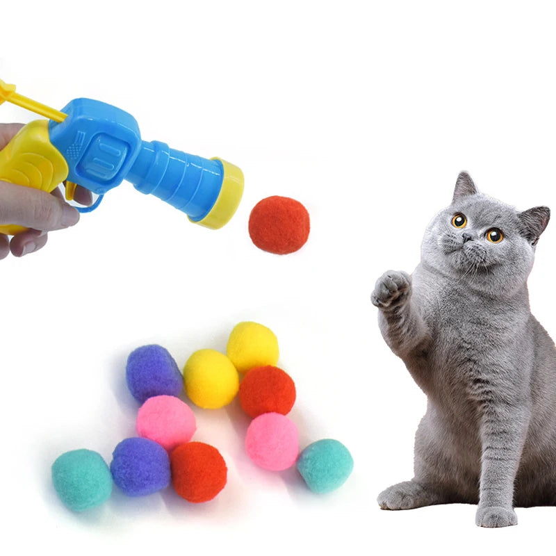 Cat Plush Ball Launcher Toy – Interactive Mini Shooting Game with Soft Plush Balls for Indoor Cats & Kittens