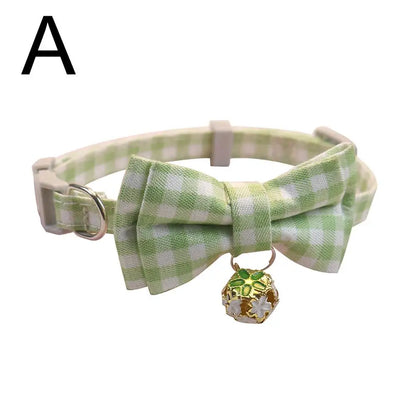 Plaid Bow Cat Collar with Bell – Adjustable Safety Collar for Kittens, Cats & Puppies