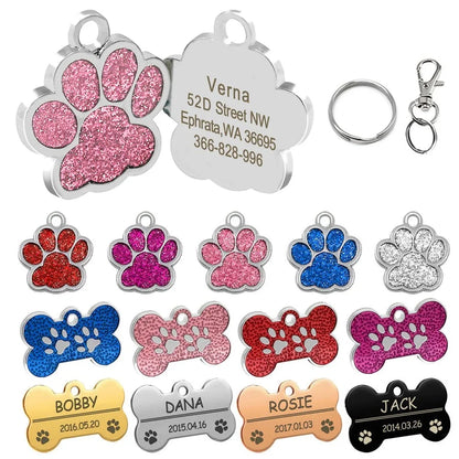 Custom Engraved Paw Print Pet ID Tag – Bling Name Tag for Dogs, Cats & Kittens