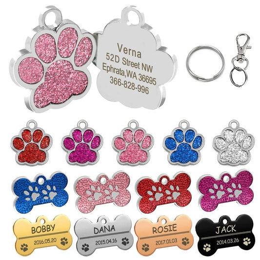 Custom Engraved Paw Print Pet ID Tag – Bling Name Tag for Dogs, Cats & Kittens