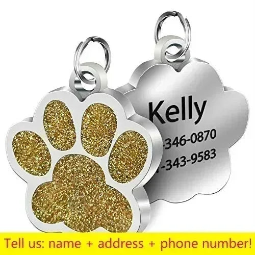 Personalized Pet Name Tag – Engraved Paw Print Collar Pendant for Dogs & Cats