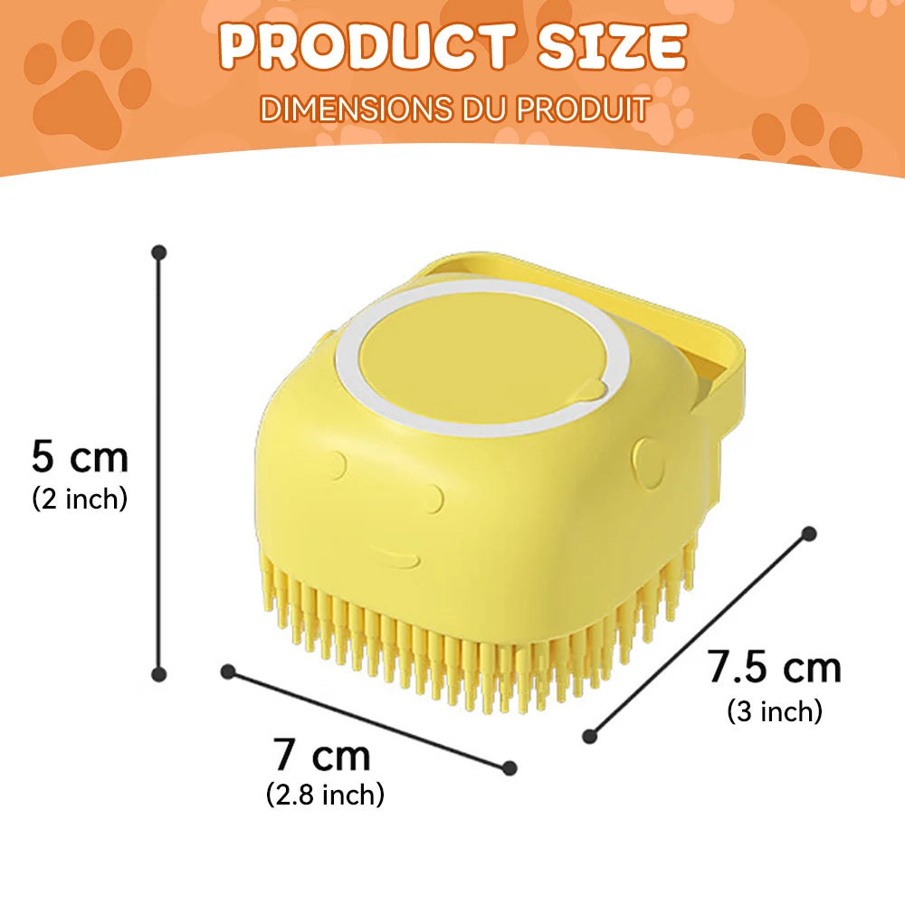 Dog Bathing Brush with Shampoo Dispenser – Soft Silicone Massage Grooming Brush for Dogs & Cats