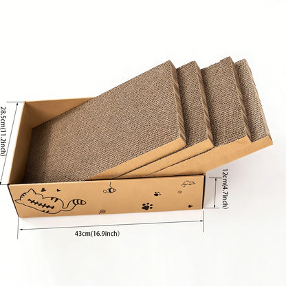 4-Pack Corrugated Cat Scratching Boards – Reversible Cardboard Scratch Pads with Catnip, 16.5 x 10.4 Inches for Indoor Cats