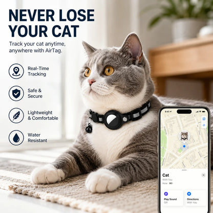 Cat AirTag Holder Collar – Breakaway Reflective Adjustable Kitten Collar with Waterproof AirTag Case & Safety Bell
