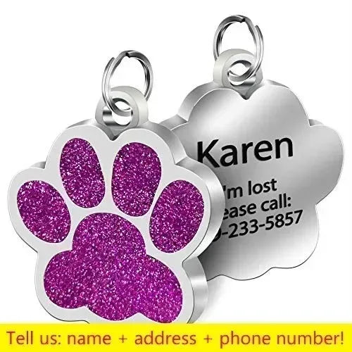 Personalized Pet Name Tag – Engraved Paw Print Collar Pendant for Dogs & Cats