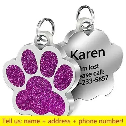 Personalized Pet Name Tag – Engraved Paw Print Collar Pendant for Dogs & Cats