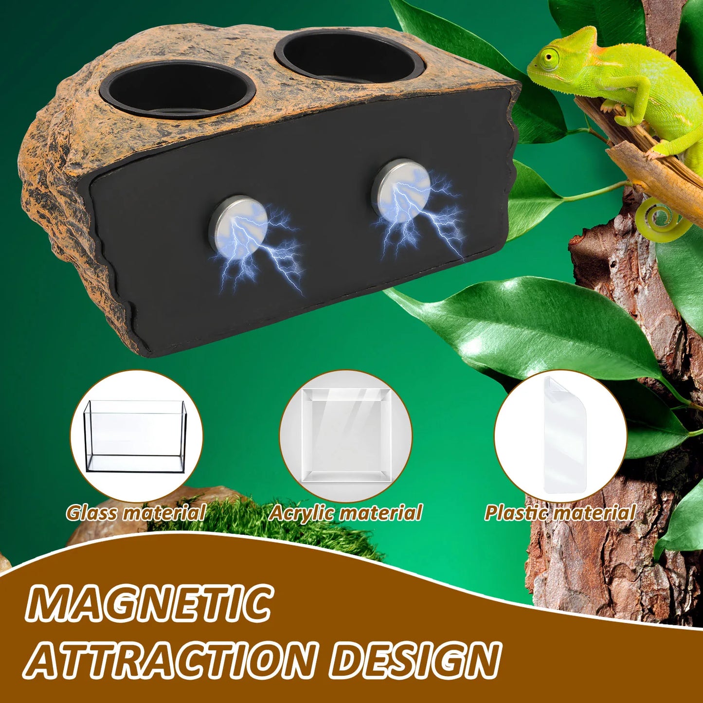 Magnetic Reptile Feeder Ledge – Food & Water Dish with 4 Bowls for Geckos, Lizards, Tree Frogs & Chameleons