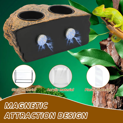 Magnetic Reptile Feeder Ledge – Food & Water Dish with 4 Bowls for Geckos, Lizards, Tree Frogs & Chameleons