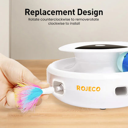 ROJECO 2-in-1 Smart Interactive Pet Toy – Automatic Feather & Fun Ball with 5 Play Modes for Cats & Small Dogs