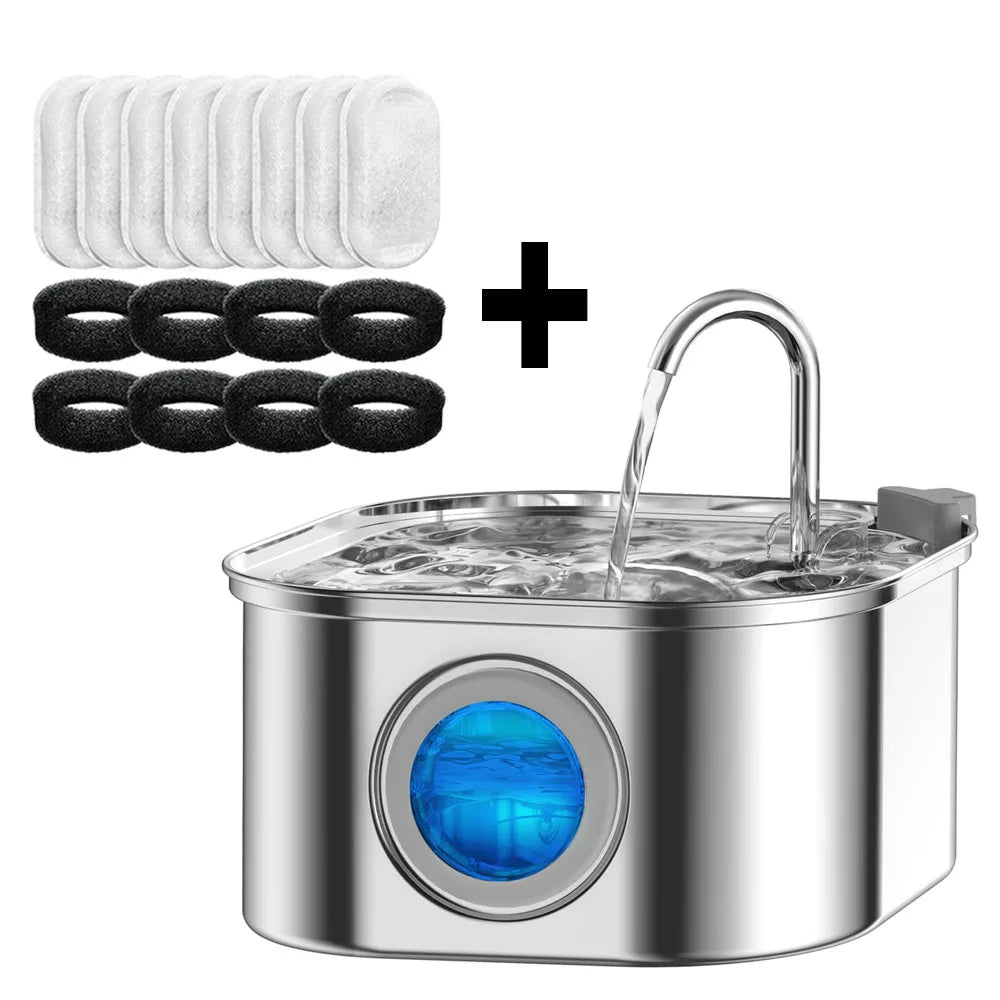 Automatic Cat Water Fountain 3.2L/108oz – Stainless Steel Pet Water Dispenser with Sensor, Ultra-Quiet Pump & Filter System