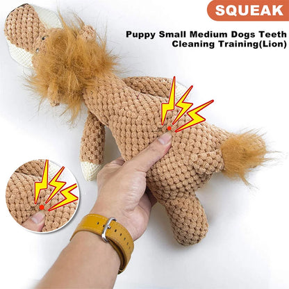 Bite-Resistant Plush Dog Toy – Squeaky Lion, Wolf & Elephant Pet Toy for Small & Medium Dogs