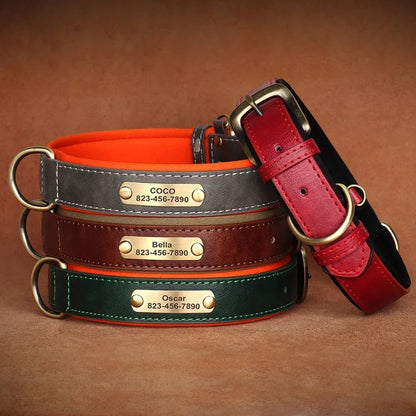 Custom Engraved Leather Dog Collar – Personalized Nameplate Collar for All Breeds