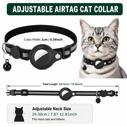 Cat AirTag Holder Collar – Breakaway Reflective Adjustable Kitten Collar with Waterproof AirTag Case & Safety Bell