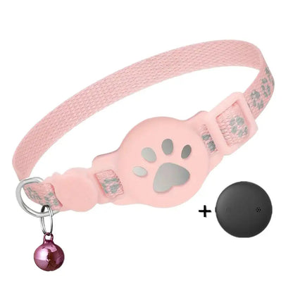 Anti-Lost Cat Collar – Adjustable Nylon AirTag Holder with Secure AirTag Slot, Removable Bell & Paw Print Design for Cats & Kittens