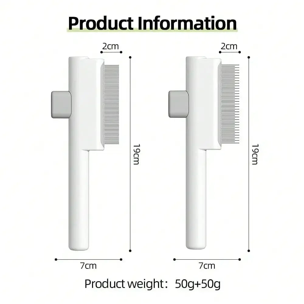 2Pcs Pet Comb Flea Comb Set For Cats Dogs, Cat Grooming Brush With Release Button And Stainless Steel Round Teeth, Self-Cleaning Dog Combs For Removing Pet Hair, Knots & Loose Fur (White)