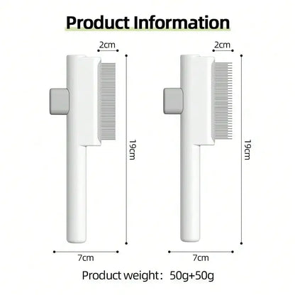 2Pcs Pet Comb Flea Comb Set For Cats Dogs, Cat Grooming Brush With Release Button And Stainless Steel Round Teeth, Self-Cleaning Dog Combs For Removing Pet Hair, Knots & Loose Fur (White)