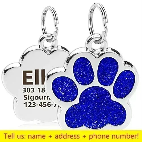 Personalized Pet Name Tag – Engraved Paw Print Collar Pendant for Dogs & Cats